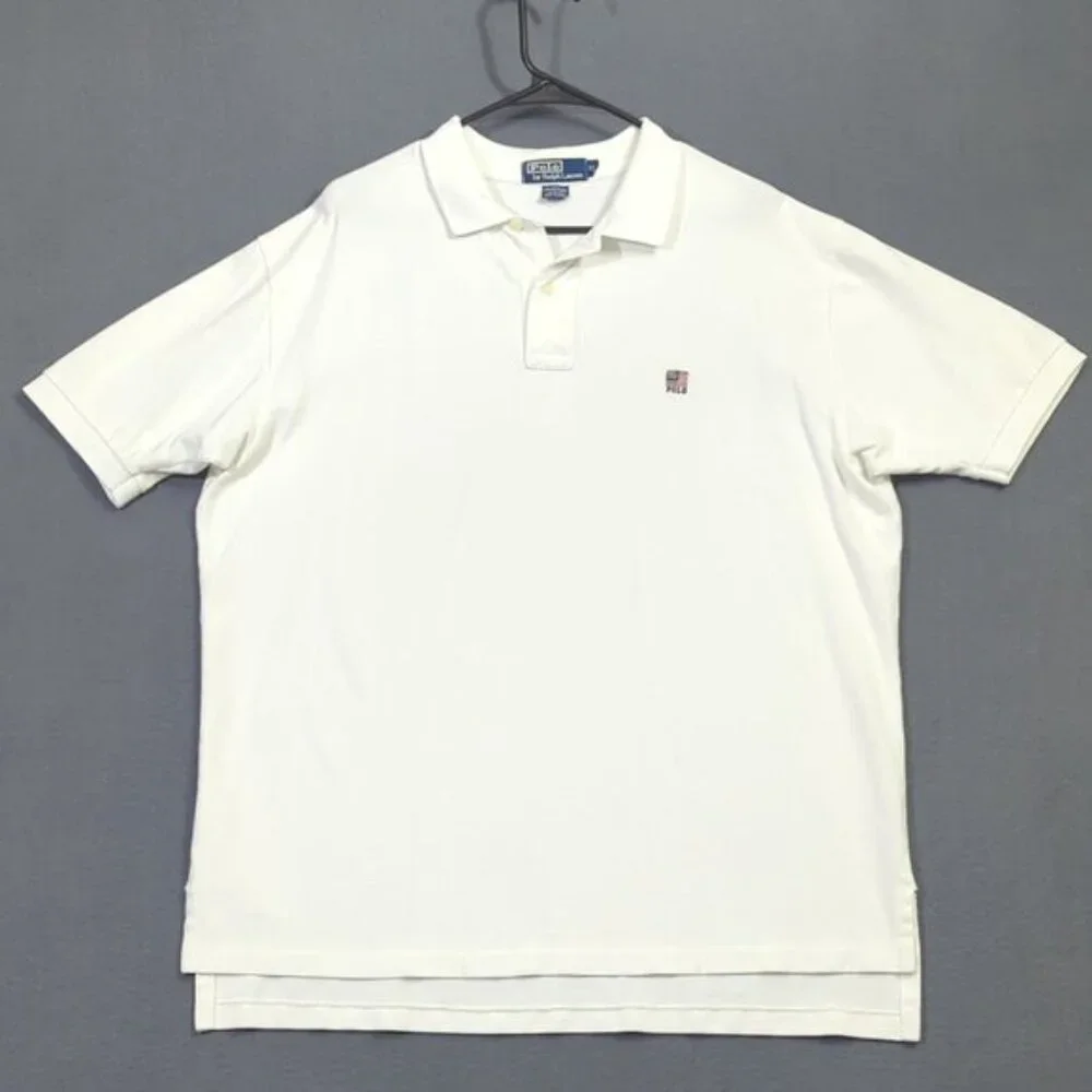 Polo Ralph Lauren Shirt Men's XL White Polo Flag Short Sleeve Preppy Made In USA